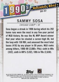 2020 Topps - Decades' Best Blue (Series One) #DB-53 Sammy Sosa Back