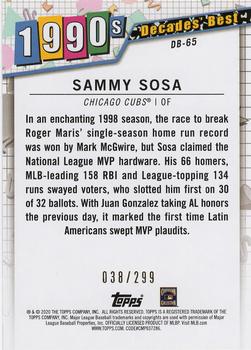 2020 Topps - Decades' Best Black (Series One) #DB-65 Sammy Sosa Back