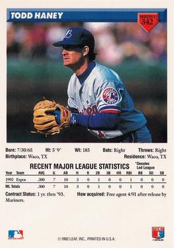 1993 Donruss #342 Todd Haney Back