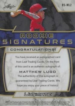 2019 Leaf Ultimate - Rookie Signatures Gold #RS-ML2 Matthew Lugo Back