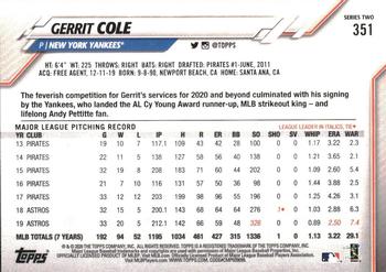 2020 Topps - Purple #351 Gerrit Cole Back