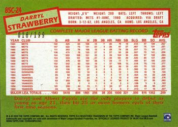 2020 Topps - 1985 Topps Baseball 35th Anniversary Chrome Silver Pack Black Refractor (Series One) #85C-24 Darryl Strawberry Back