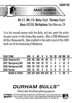 2019 Choice Durham Bulls #8 Mac James Back