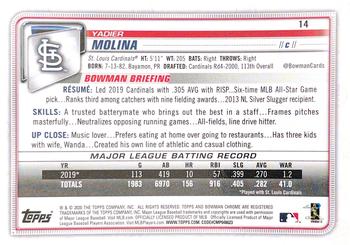 2020 Bowman Chrome #14 Yadier Molina Back