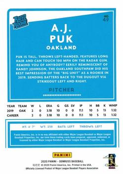 2020 Donruss - Holo Pink #49 A.J. Puk Back