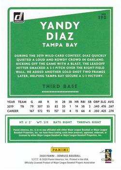 2020 Donruss - Holo Pink #190 Yandy Diaz Back