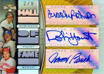 2007 Topps Triple Threads - Relics Combos Autographs Gold #TTRCA1 Brooks Robinson / Robin Yount / Johnny Bench Front
