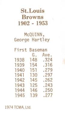 1974-75 TCMA St. Louis Browns #NNO George McQuinn Back