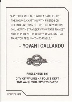 2009 Milwaukee Brewers Police - City of Waukesha Police Dept. and Waukesha Sports Cards #NNO Yovani Gallardo Back