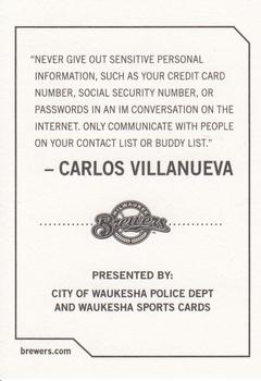 2009 Milwaukee Brewers Police - City of Waukesha Police Dept. and Waukesha Sports Cards #NNO Carlos Villanueva Back