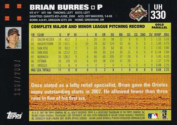 2007 Topps Updates & Highlights - Gold #UH330 Brian Burres Back