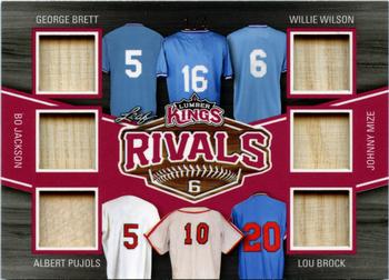 2020 Leaf Lumber Kings - Rivals Relics Red #R-07 George Brett / Willie Wilson / Bo Jackson / Albert Pujols / Lou Brock / Johnny Mize Front