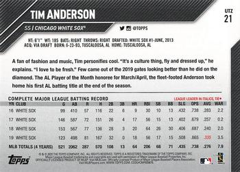 2020 Topps Utz #21 Tim Anderson Back