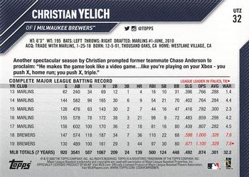 2020 Topps Utz #32 Christian Yelich Back