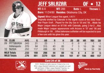 2011 MultiAd Colorado Springs Sky Sox #24 Jeff Salazar Back