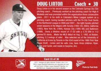2011 MultiAd Colorado Springs Sky Sox #33 Doug Linton Back