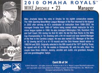 2010 MultiAd Omaha Royals #26 Mike Jirschele Back