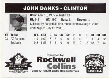 2004 Rockwell Collins Midwest League All-Stars #21 John Danks Back