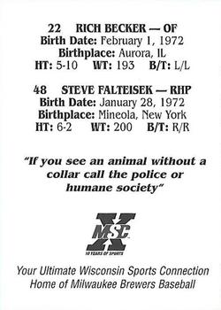 1999 Milwaukee Brewers Police - M&I Bank, Menomonee Falls #NNO Steve Falteisek / Rich Becker Back