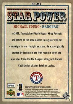 2007 Upper Deck - Star Power #SP-MY Michael Young Back