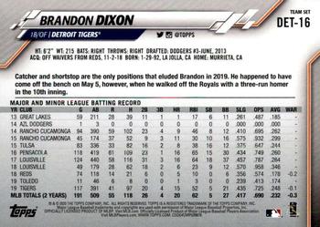 2020 Topps Detroit Tigers #DET-16 Brandon Dixon Back