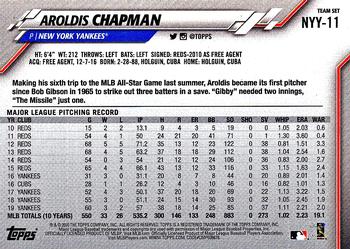 2020 Topps New York Yankees #NYY-11 Aroldis Chapman Back
