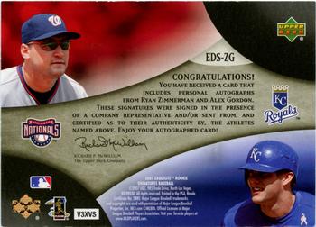 2007 Upper Deck Exquisite Collection Rookie Signatures - Dual Signatures Gold #EDS-ZG Ryan Zimmerman / Alex Gordon Back