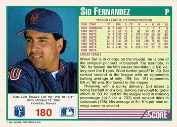 1991 Score - Promos #180 Sid Fernandez Back