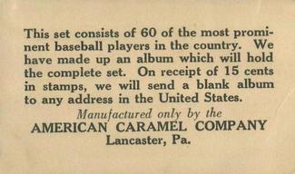 1927 American Caramel E126 #32 Max Carey Back