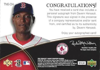 2007 Upper Deck Exquisite Collection Rookie Signatures - The Next Generation Signatures #TNG-DH Devern Hansack Back