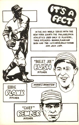 1970 SCFC Sports Stuff Postcards #7 Joe Bush / Eddie Plank / Chief Bender Front