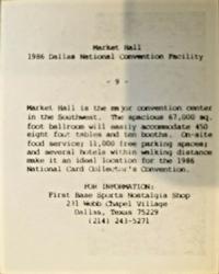 1986 National Sports Collectors Convention Promo #9 Market Hall Back