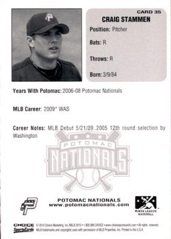 2010 Choice Potomac Nationals All-Time Team #35 Craig Stammen Back