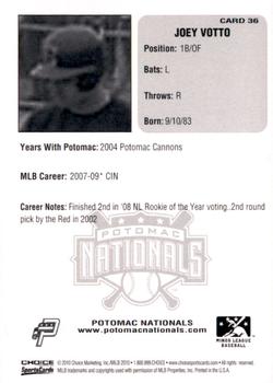 2010 Choice Potomac Nationals All-Time Team #36 Joey Votto Back