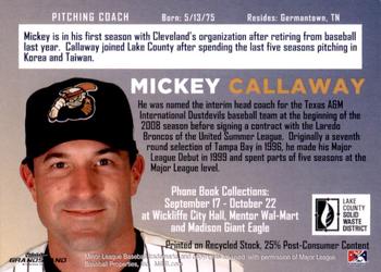 2010 Grandstand Lake County Captains SGA #NNO Mickey Callaway Back