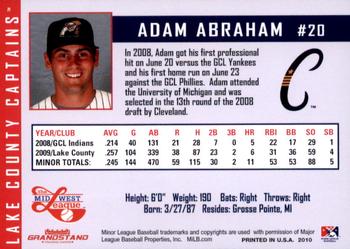 2010 Grandstand Lake County Captains #NNO Adam Abraham Back