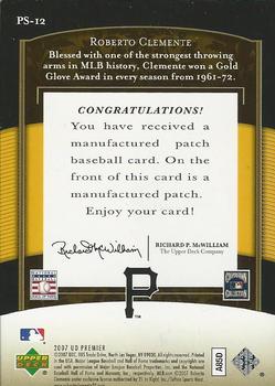 2007 Upper Deck Premier - Premier Stitchings Platinum #PS-12 Roberto Clemente Back