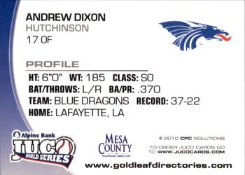 2010 Juco World Series Hutchinson Blue Dragons #NNO Andrew Dixon Back