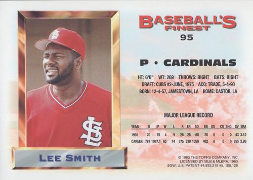1993 Finest - All-Stars Jumbo #95 Lee Smith Back
