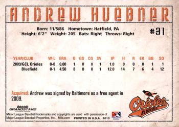 2010 Grandstand Bluefield Orioles #NNO Andrew Huebner Back