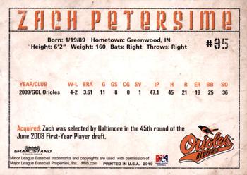 2010 Grandstand Bluefield Orioles #NNO Zach Petersime Back