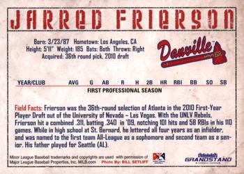 2010 Grandstand Danville Braves #NNO Jarred Frierson Back
