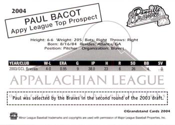 2004 Grandstand Appalachian League Top Prospects #NNO Paul Bacot Back