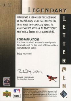 2007 Upper Deck Sweet Spot Classic - Legendary Lettermen #LL-22 Cal Ripken Jr. Back