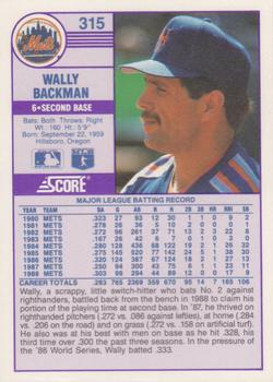 1989 Score - Promos #315 Wally Backman Back