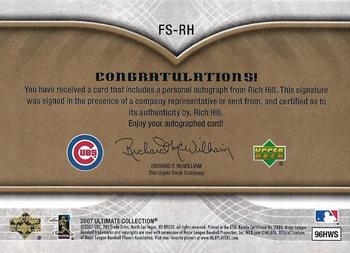 2007 Upper Deck Ultimate Collection - Ultimate Futures Signatures #FS-RH Rich Hill Back