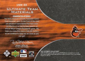 2007 Upper Deck Ultimate Collection - Ultimate Numbers Materials #UNM-BK Brooks Robinson Back