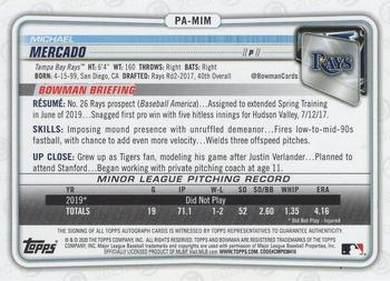 2020 Bowman - Prospect Autographs Blue #PA-MIM Michael Mercado Back