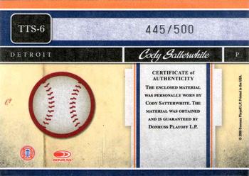 2008 Donruss Elite Extra Edition - Throwback Threads #TTS-6 Cody Satterwhite Back