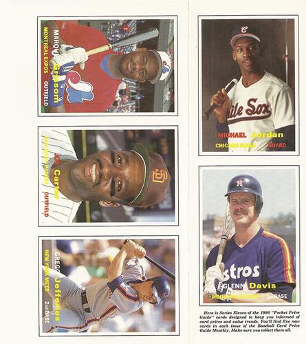 1990 SCD Baseball Card Price Guide Monthly - Panels #51-55 Michael Jordan / Glenn Davis / Marquis Grissom / Joe Carter / Gregg Jefferies Front